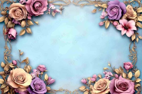 Download Vintage Rose Frame Digital Blue Paper - Blue Collection