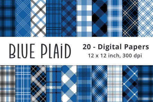 Download Blue and Black Plaid Digital Backgrounds - Blue Collection