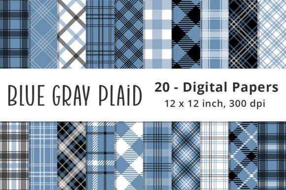 Download Blue Gray and Black Plaid Digital Papers - Blue Collection