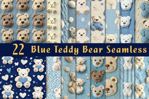 Download Blue Teddy Bear Seamless Repeat Pattern - Blue Collection