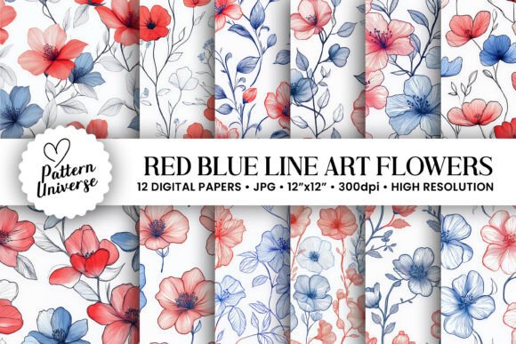 Download Red Blue American Line Art Flowers - Blue Collection