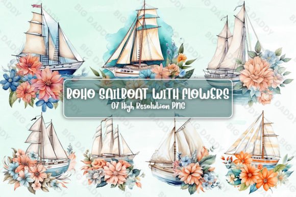 Download Boho Sailboat with Flowers Sublimation - Flowers sublimation Collection