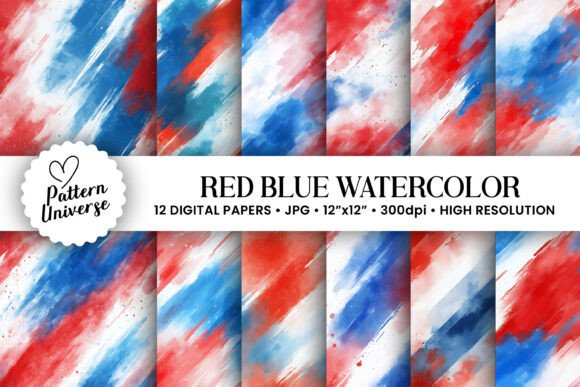 Download Red Blue White Watercolor Pattern - Blue Collection