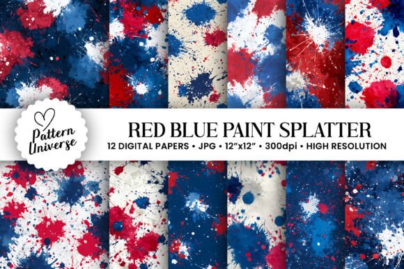 Download Red Blue White Paint Splatter Pattern - Blue Collection