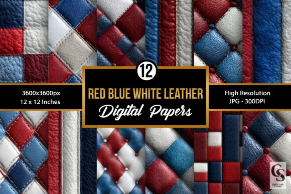 Download Red Blue White Leather Digital Paper - Blue Collection