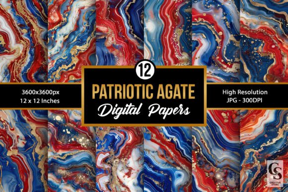 Download Patriotic Red Blue Agate Digital Papers - Blue Collection