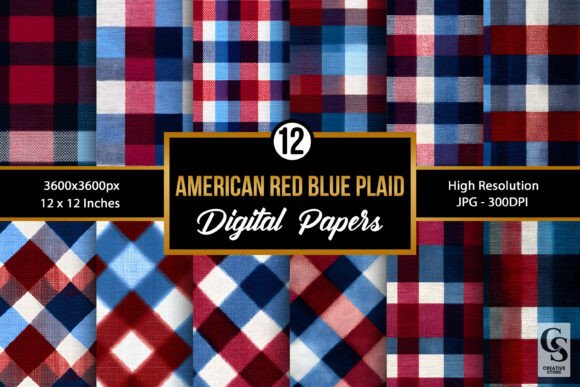 Download Red Blue Patriotic Plaid Digital Paper - Blue Collection