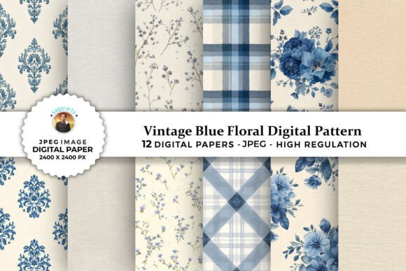 Download Vintage Blue Floral Digital Patterns - Blue Collection